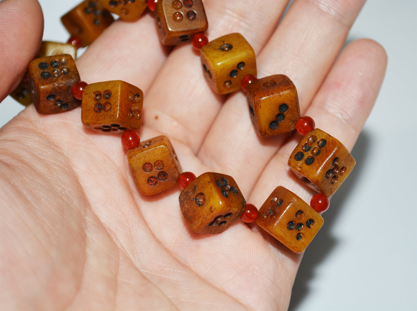 Real Tibetan Old Antique Kapala Bone Dice Bracelet Amulet Himalaya Genuine Palden Lhamo Buddhism Mala Prayer Beads Talisman