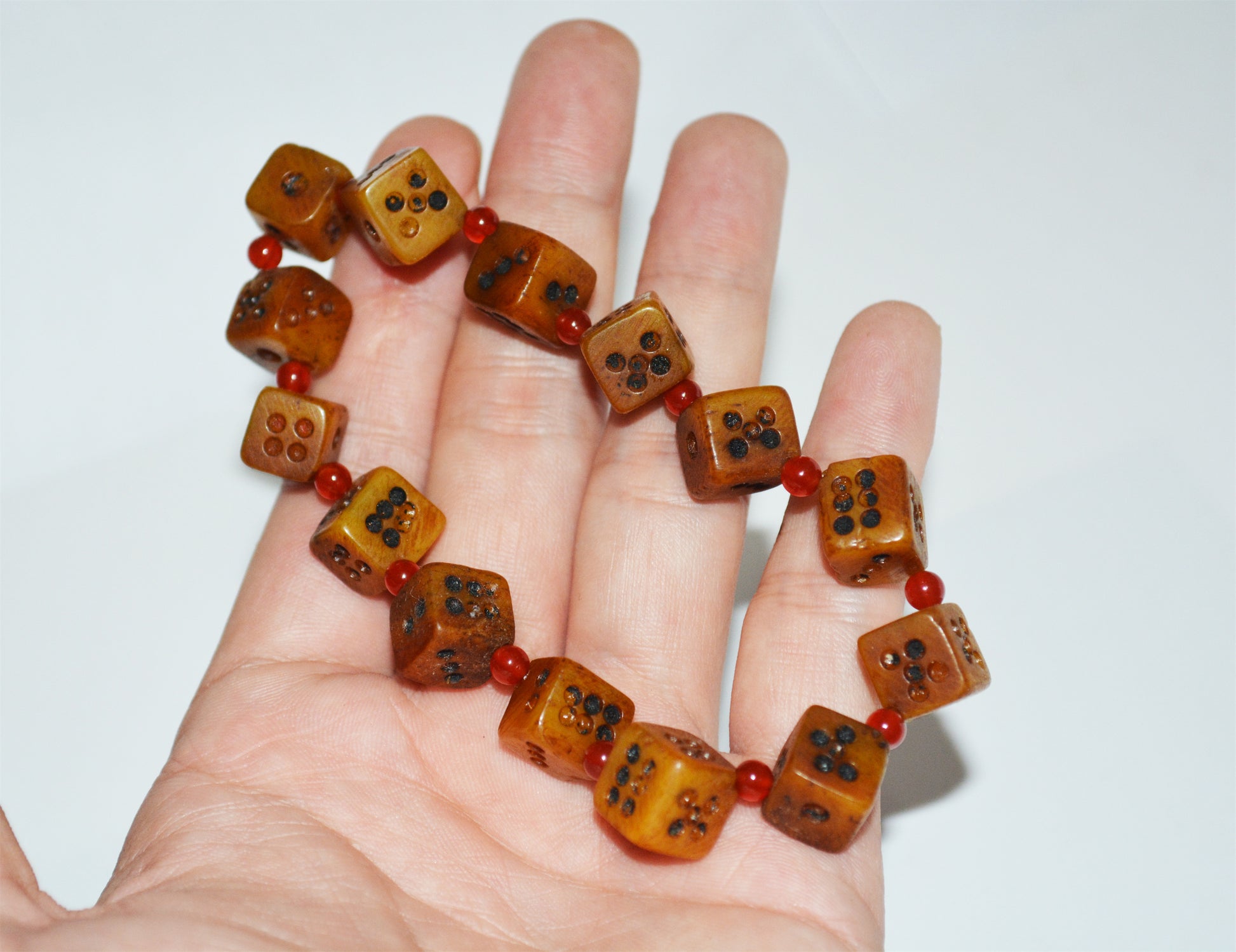 Real Tibetan Old Antique Kapala Bone Dice Bracelet Amulet Himalaya Genuine Palden Lhamo Buddhism Mala Prayer Beads Talisman