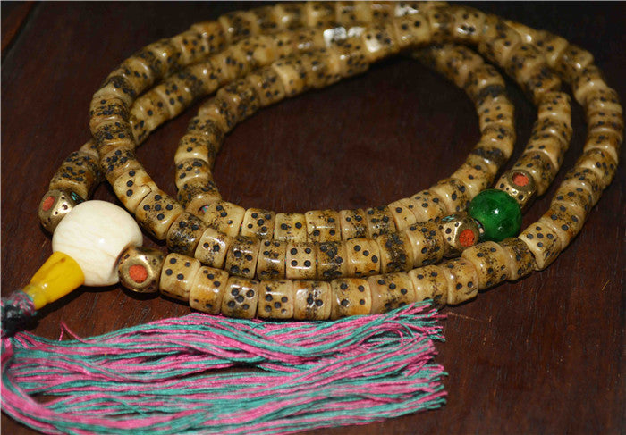 Real Tibetan Old Antique Kapala Bone Dice Mala Prayer Beads 108 Bracelet Rosary Himalayas Buddhism Worry Necklace Amulet