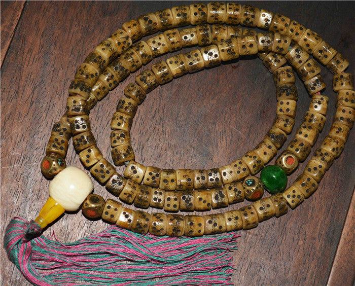 Real Tibetan Old Antique Kapala Bone Dice Mala Prayer Beads 108 Bracelet Rosary Himalayas Buddhism Worry Necklace Amulet