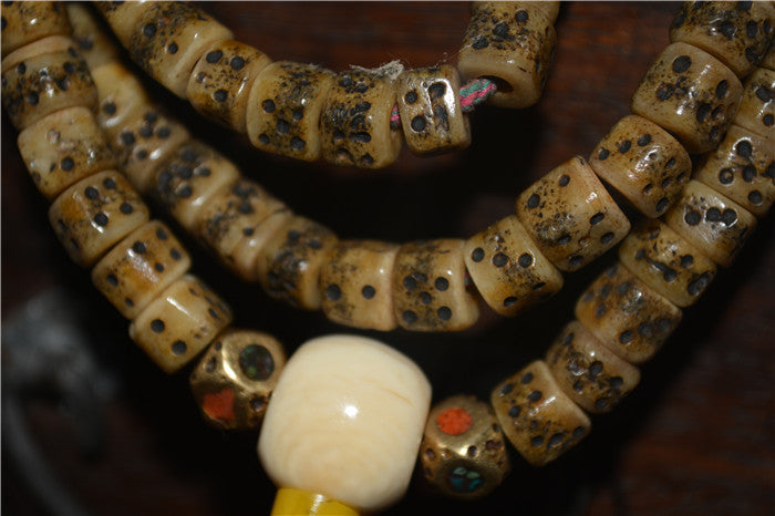 Real Tibetan Old Antique Kapala Bone Dice Mala Prayer Beads 108 Bracelet Rosary Himalayas Buddhism Worry Necklace Amulet