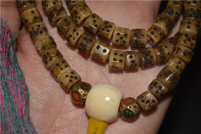 Real Tibetan Old Antique Kapala Bone Dice Mala Prayer Beads 108 Bracelet Rosary Himalayas Buddhism Worry Necklace Amulet