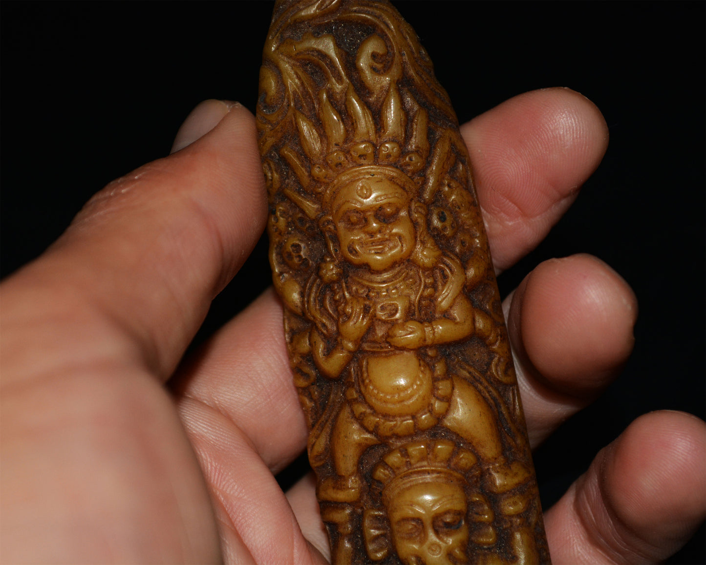 Real Tibetan Old Antique Kapala Bone Mahakala Buddha Amulet Statue Himalaya Genuine Talisman Ganesha