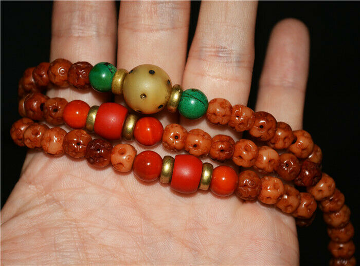 Real Tibetan Old Antique Kapala Bone Mala Prayer Beads Bracelet 108 Rosary Himalayas Buddhism Worry Necklace Amulet