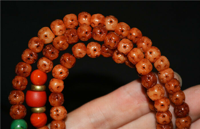 Real Tibetan Old Antique Kapala Bone Mala Prayer Beads Bracelet 108 Rosary Himalayas Buddhism Worry Necklace Amulet