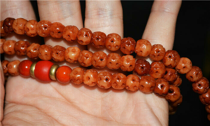 Real Tibetan Old Antique Kapala Bone Mala Prayer Beads Bracelet 108 Rosary Himalayas Buddhism Worry Necklace Amulet