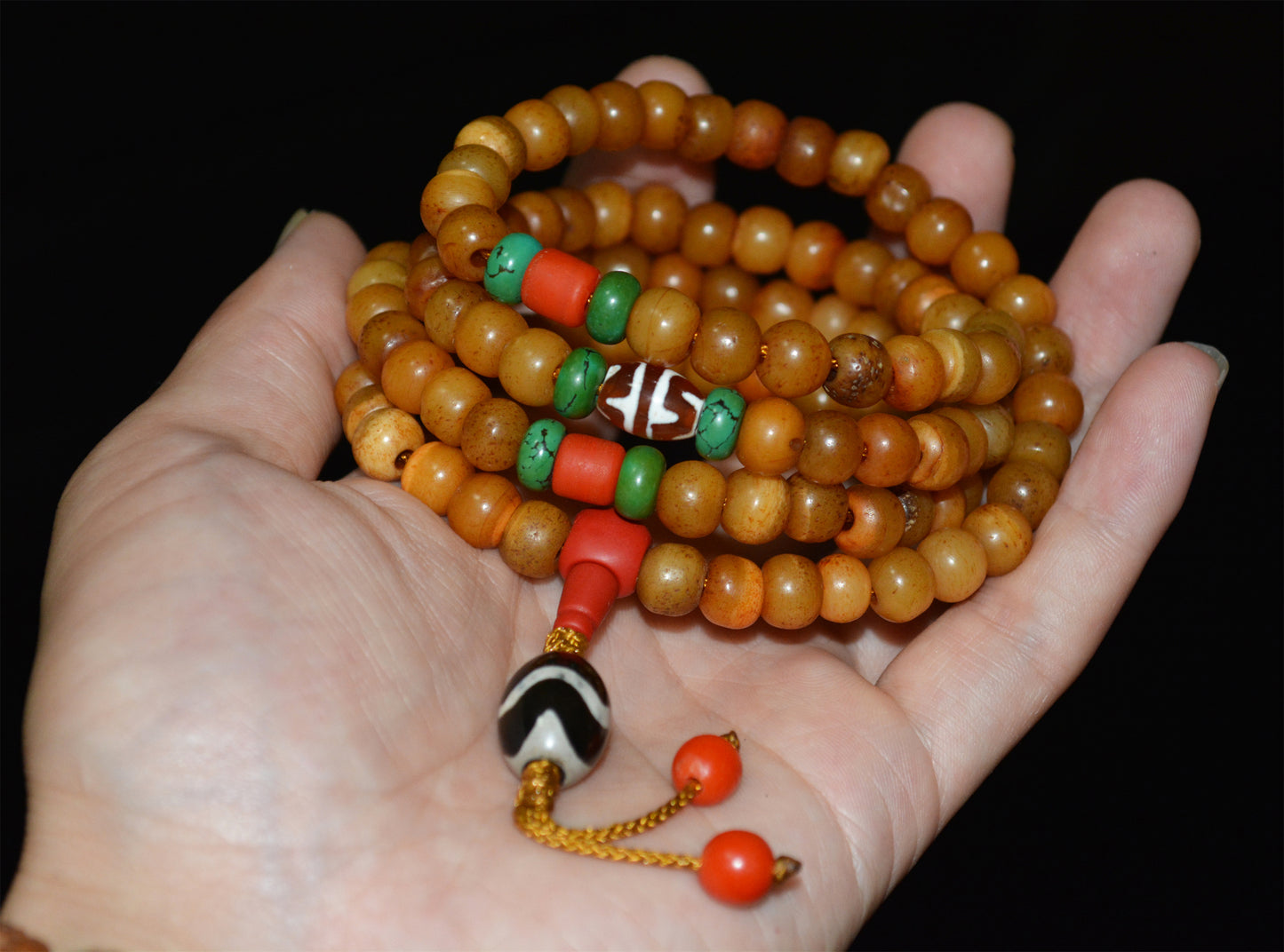 Real Tibetan Antique Kapala Bone Mala Prayer Beads Bracelet Rosary Amulet Tibet Himalayan Lucky Talisman