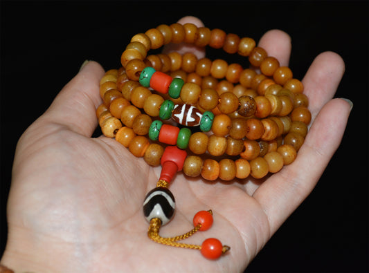 Real Tibetan Antique Kapala Bone Mala Prayer Beads Bracelet Rosary Amulet Tibet Himalayan Lucky Talisman