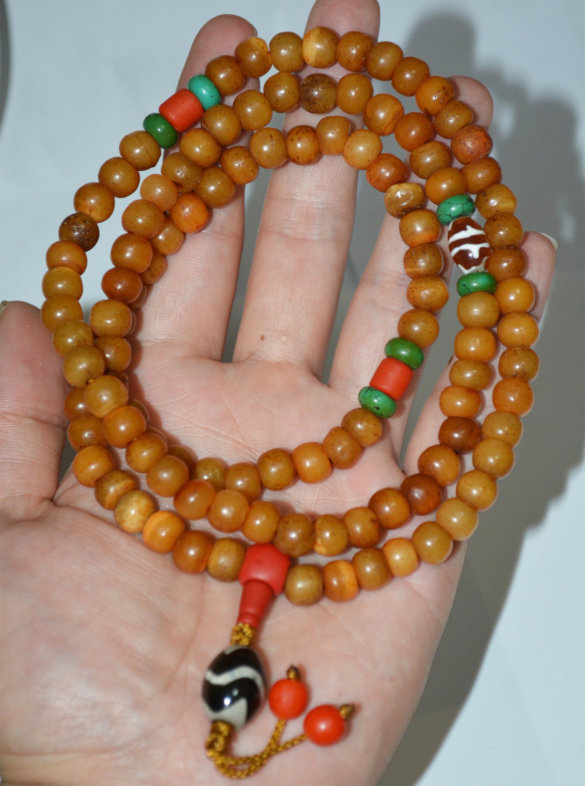 Real Tibetan Antique Kapala Bone Mala Prayer Beads Bracelet Rosary Amulet Tibet Himalayan Lucky Talisman