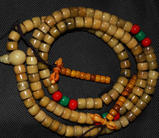 Genuine Tibetan Old Antique Kapala Bone Mala Prayer Beads Bracelet Rosary Himalaya Real 108 Buddhism Worry Necklace Amulet