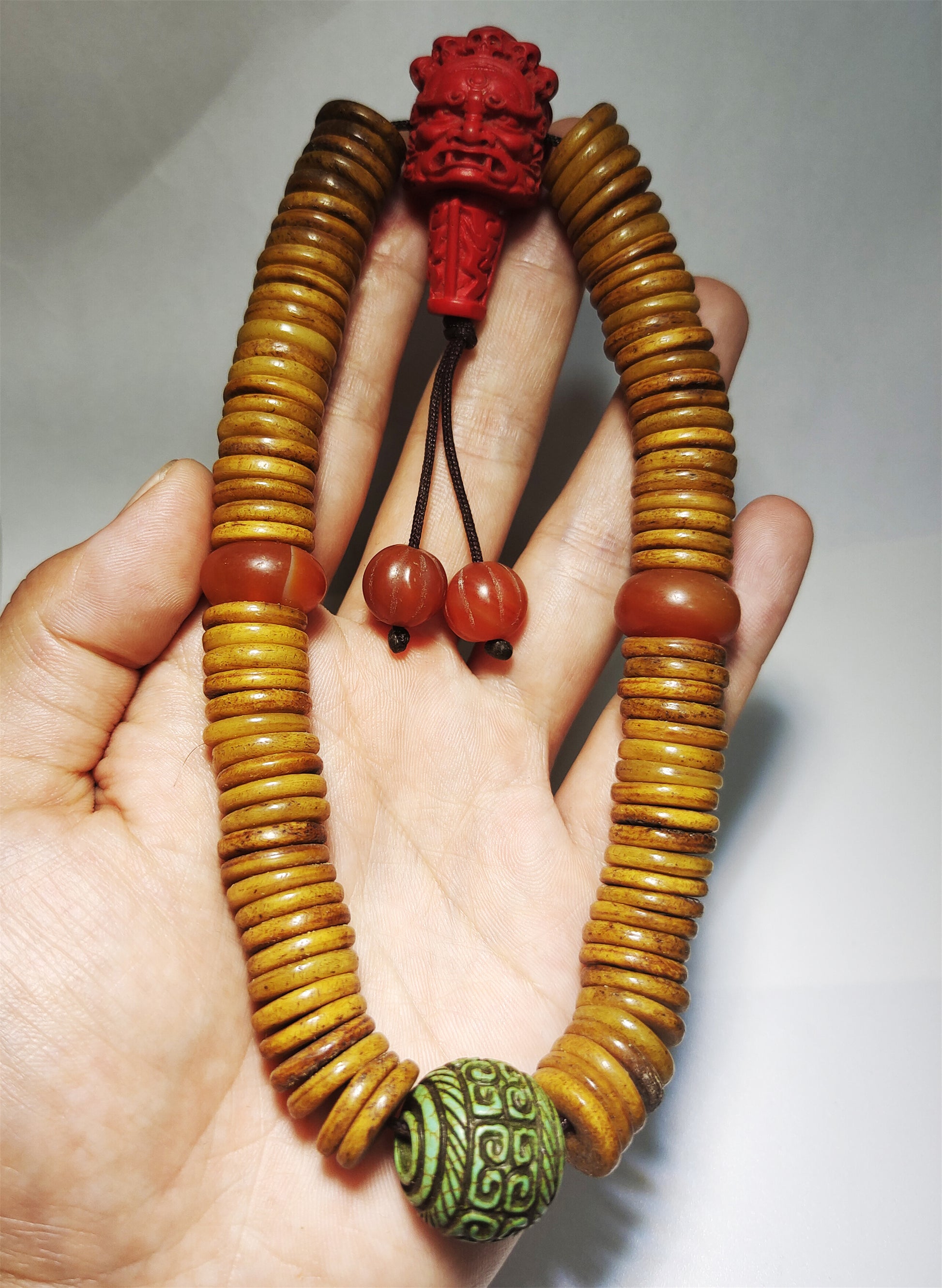 Real Tibetan Old Antique Kapala Bone Mala Prayer Beads Bracelet Rosary Himalaya Genuine 108 Buddhism Worry Necklace Amulet