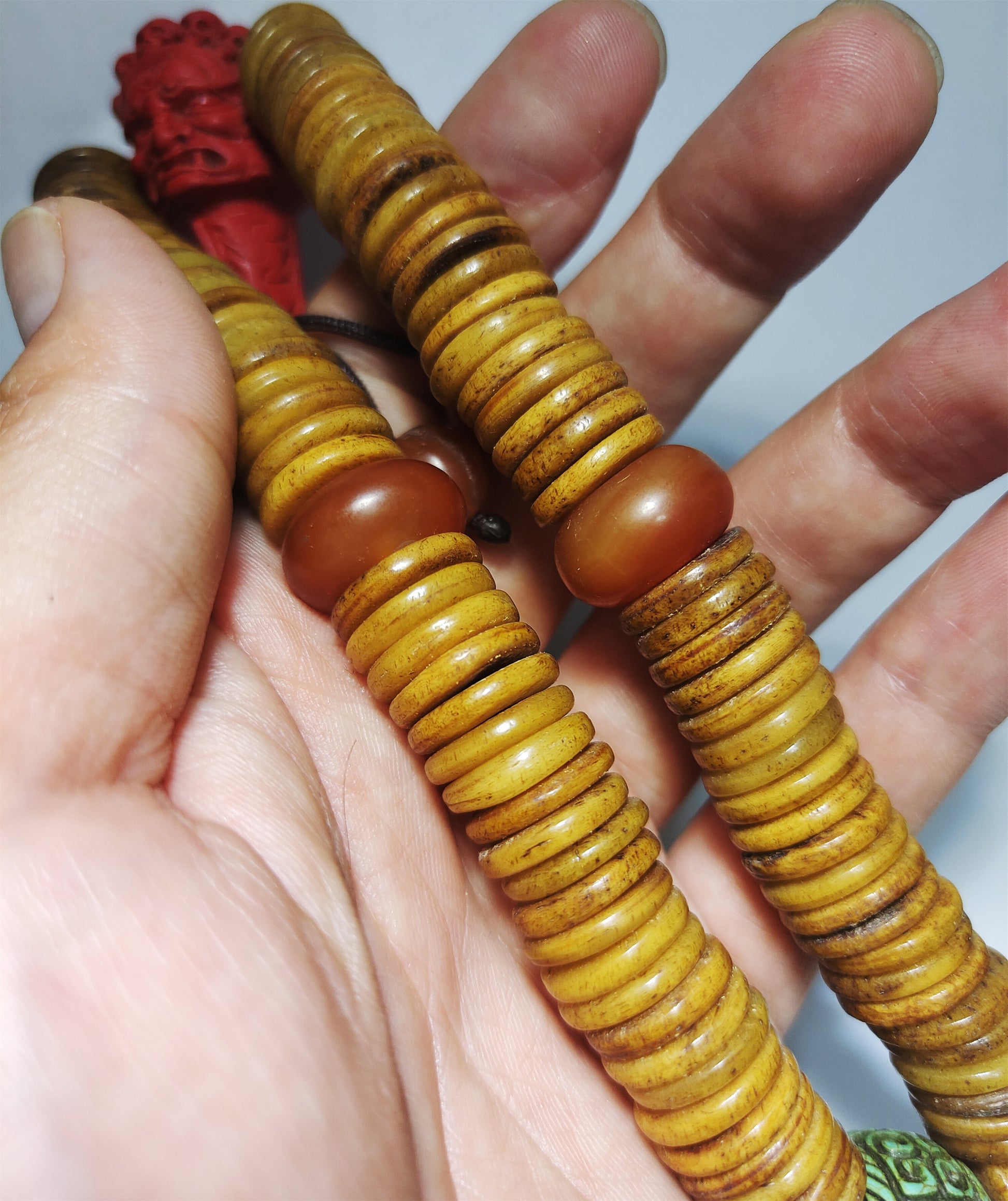 Real Tibetan Old Antique Kapala Bone Mala Prayer Beads Bracelet Rosary Himalaya Genuine 108 Buddhism Worry Necklace Amulet