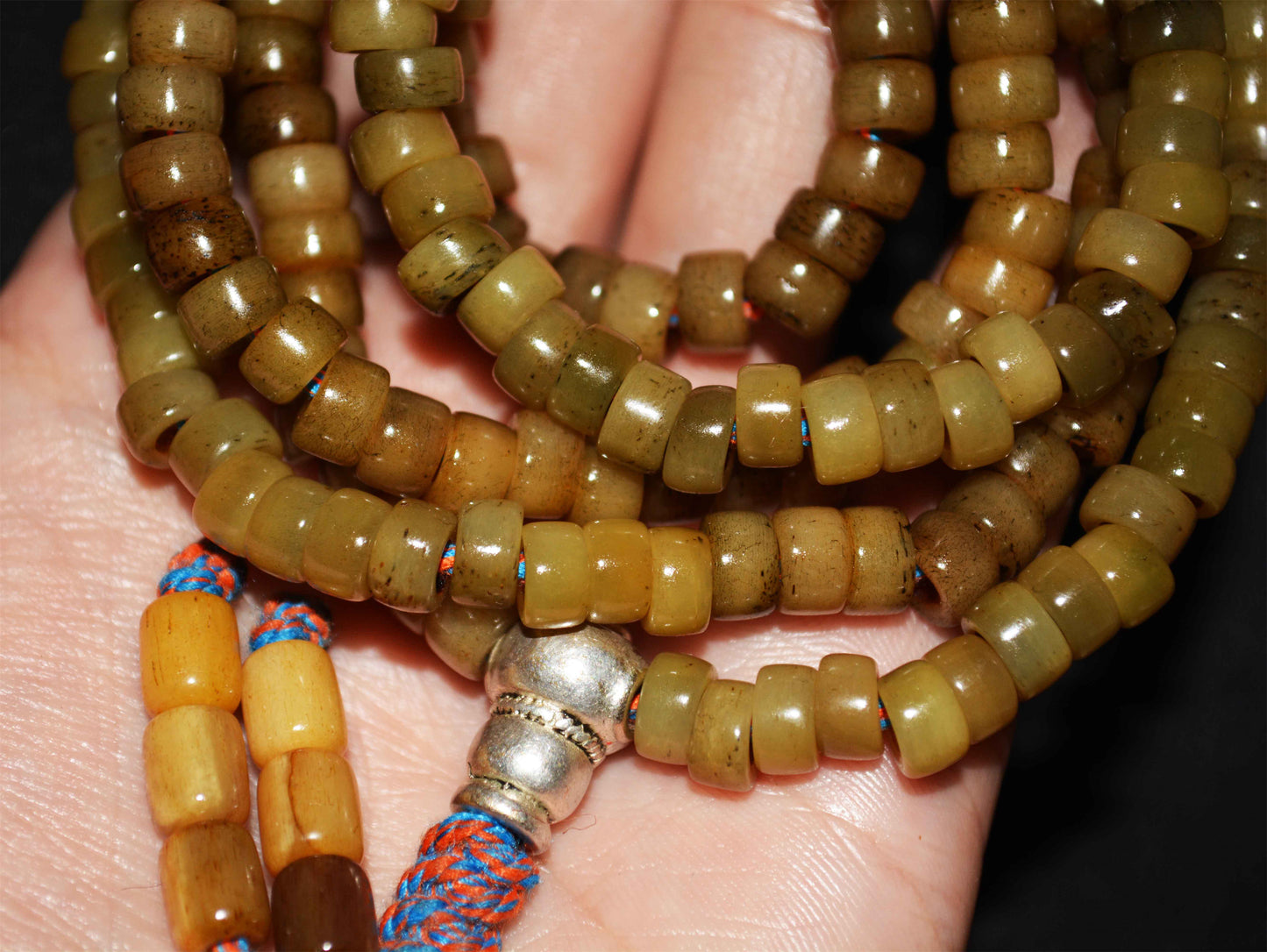 Real Tibetan Old Antique Kapala Bone Mala Prayer Beads Bracelet Rosary Himalaya Genuine 108 Buddhism Worry Necklace Amulet