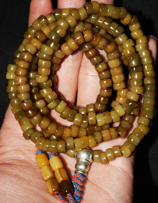 Real Tibetan Old Antique Kapala Bone Mala Prayer Beads Bracelet Rosary Himalaya Genuine 108 Buddhism Worry Necklace Amulet