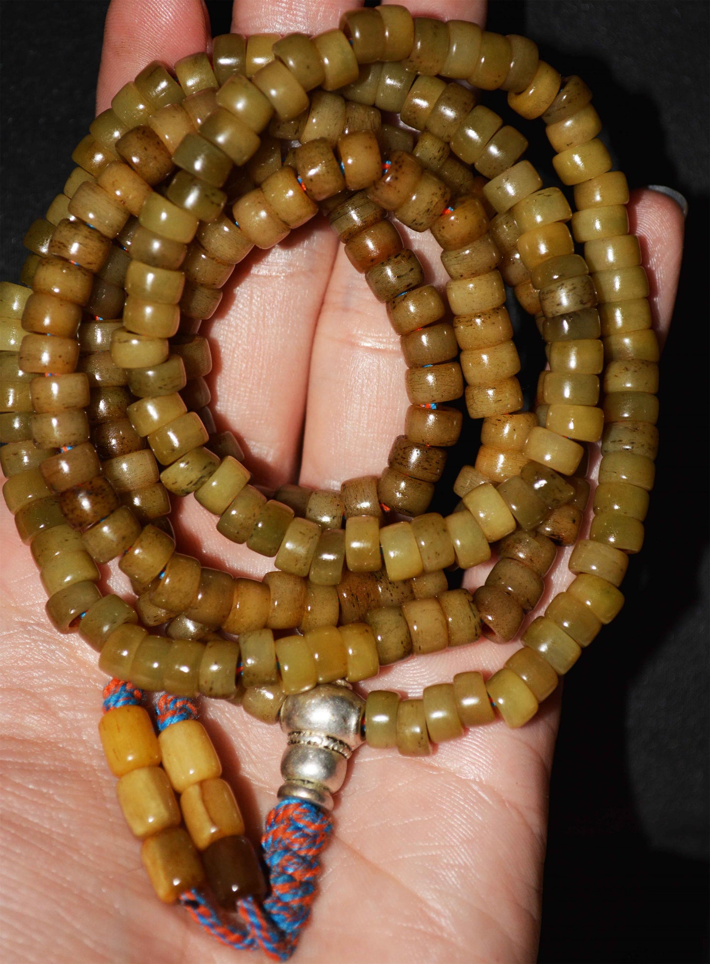 Real Tibetan Old Antique Kapala Bone Mala Prayer Beads Bracelet Rosary Himalaya Genuine 108 Buddhism Worry Necklace Amulet