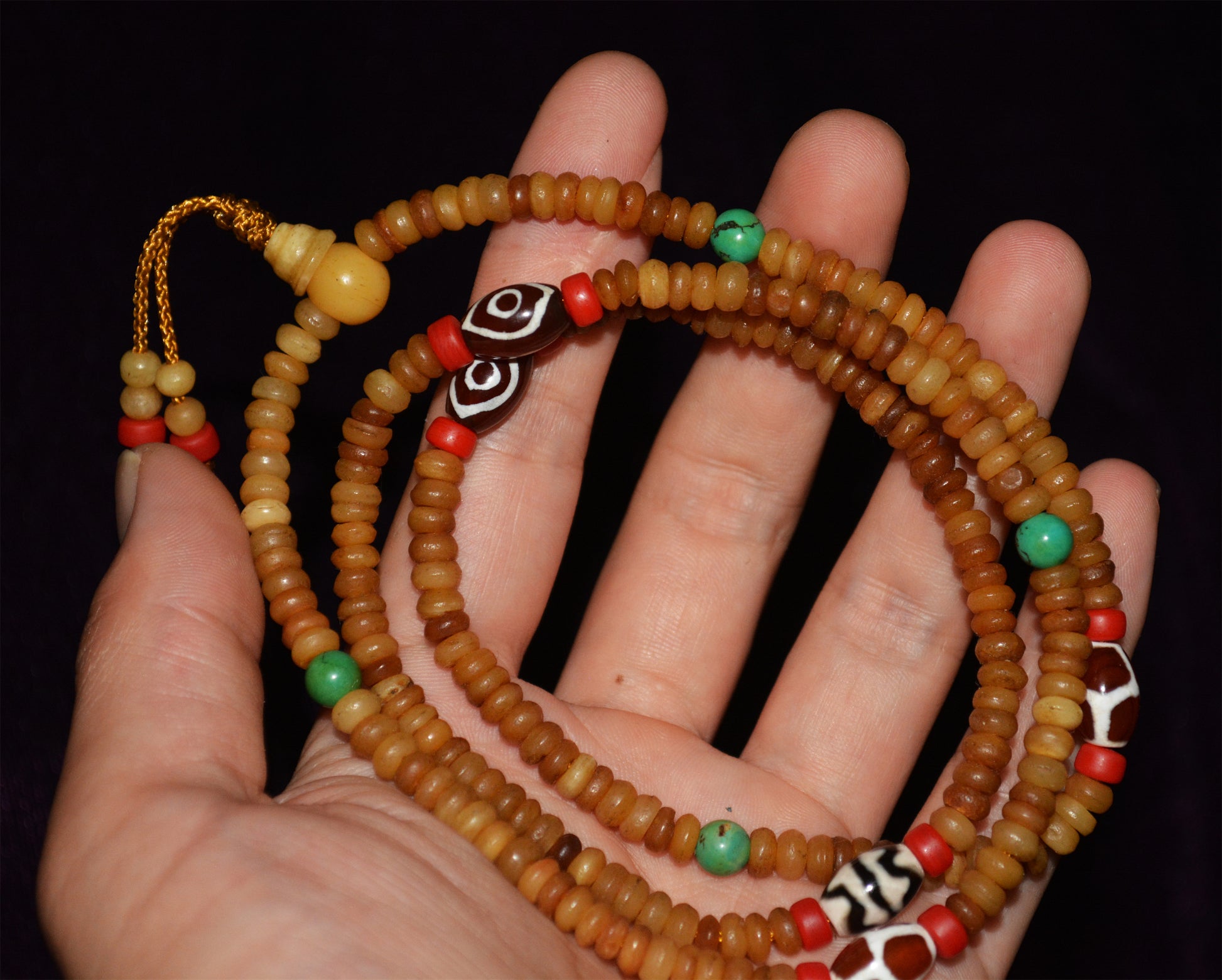 Real Tibetan Old Antique Kapala Bone Mala Prayer Beads Bracelet Rosary Himalaya Genuine 108 Buddhism Worry Necklace Amulet