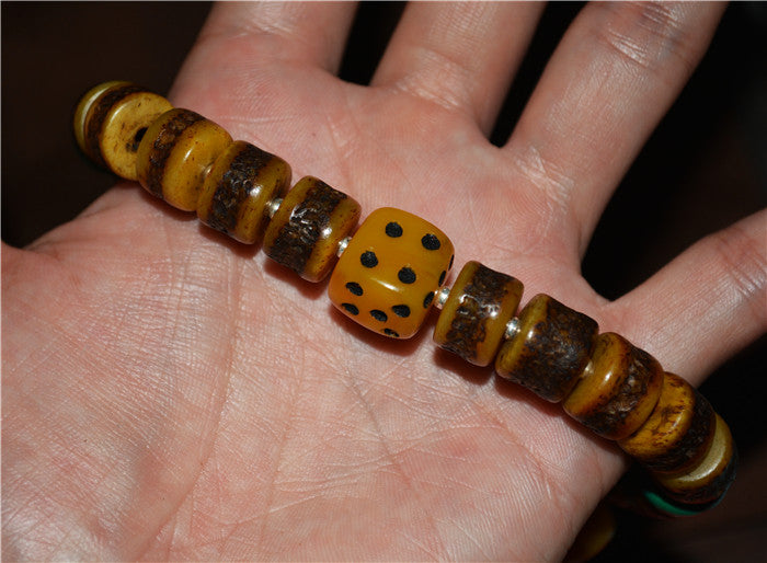 Real Tibetan Old Antique Kapala Bone Mala Prayer Beads Bracelet Rosary Himalayas Buddhism Worry Turquoise Amulet