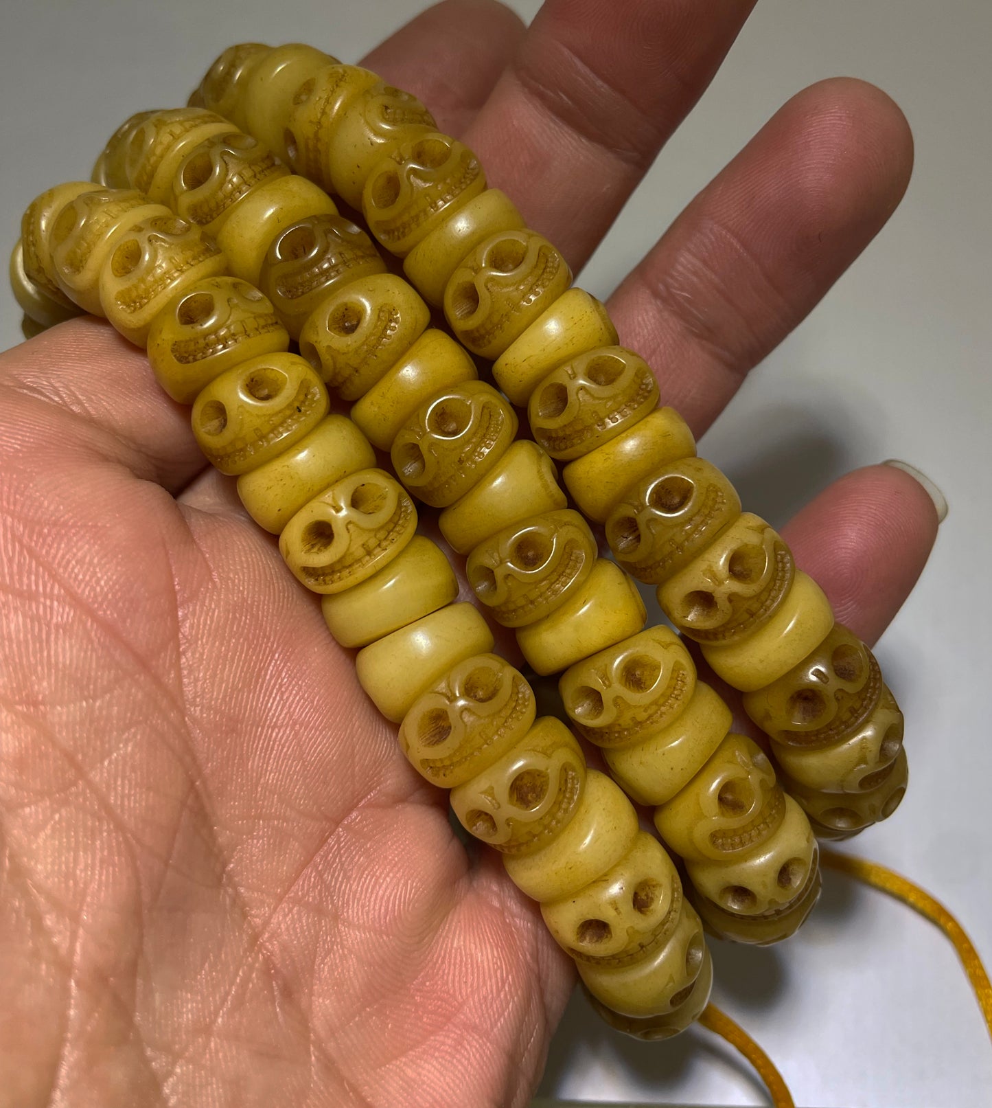 Real Tibetan Old Antique Kapala Bone Mala Prayer Beads Bracelet Skull Rosary Himalayan Genuine 108 Buddhism Worry Necklace Amulet Chitipati