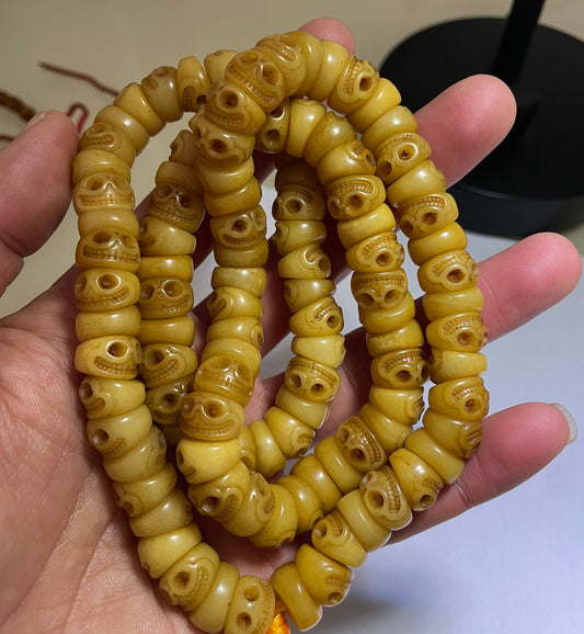 Real Tibetan Old Antique Kapala Bone Mala Prayer Beads Bracelet Skull Rosary Himalayan Genuine 108 Buddhism Worry Necklace Amulet Chitipati