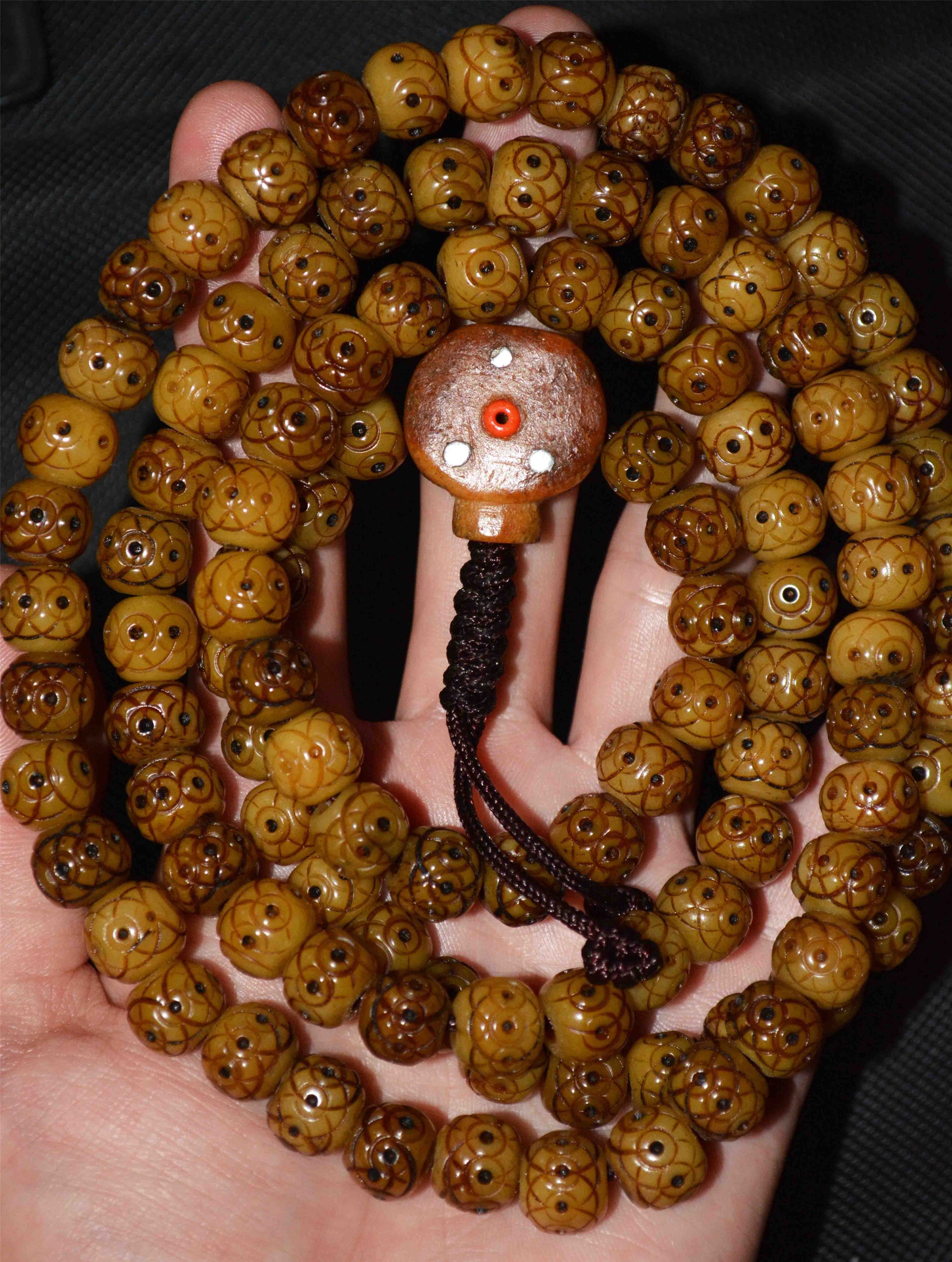 Real Tibetan Old Antique Kapala Bone Mala Prayer Beads  Rosary Himalayan 108 Bracelet Amulet Buddhism Lucky Talisman