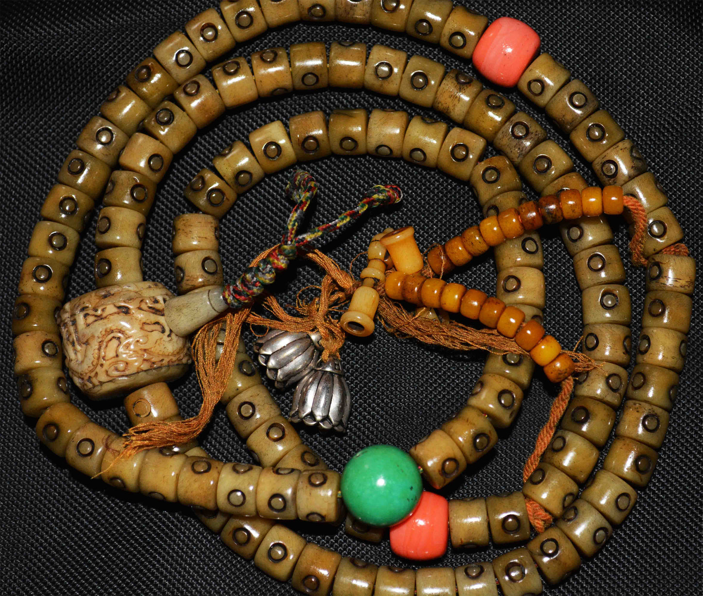 Real Tibetan Old Antique Kapala Bone Prayer Beads Mala Bracelet Rosary Himalaya Genuine 108 Buddhism Worry Necklace Amulet