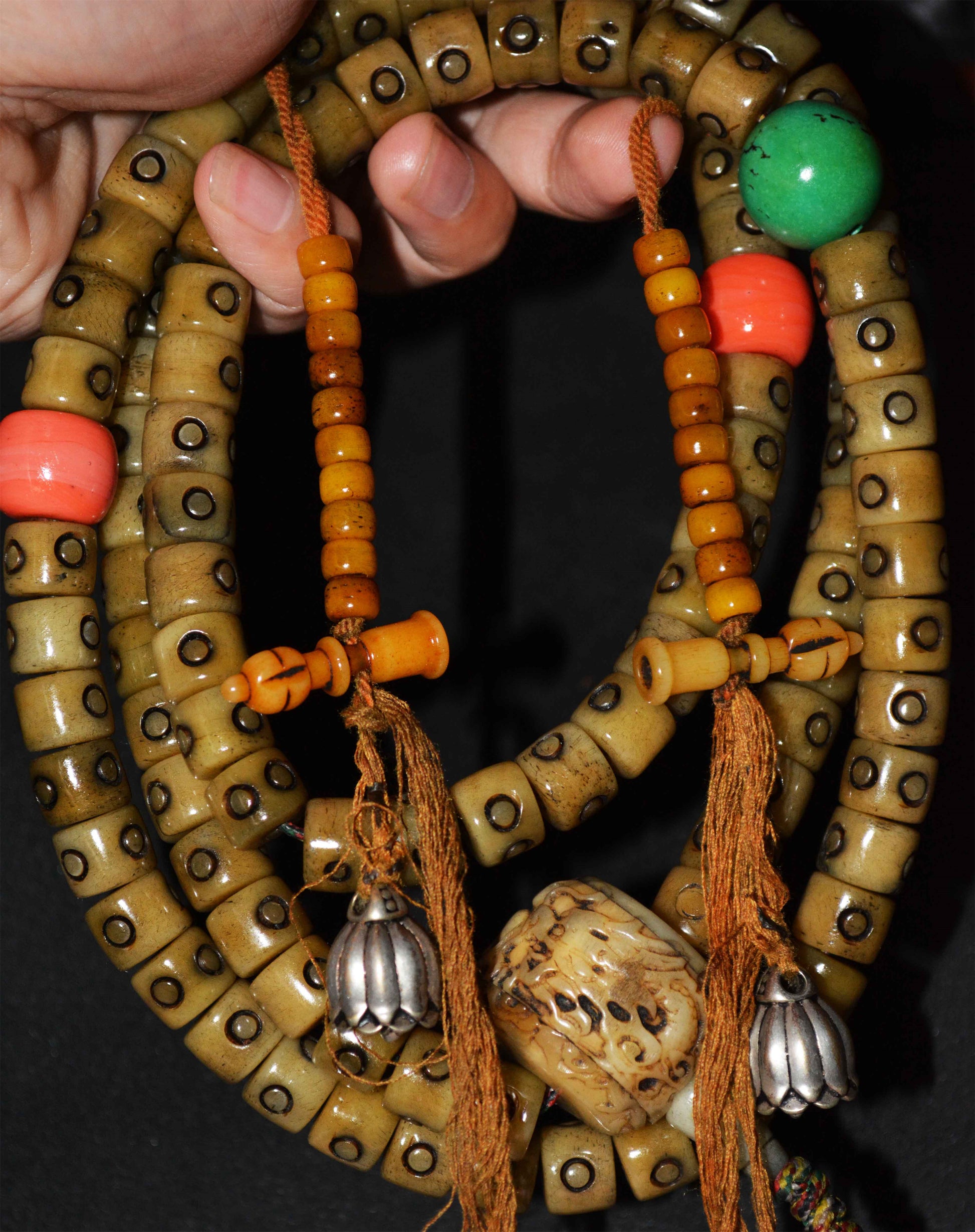 Real Tibetan Old Antique Kapala Bone Prayer Beads Mala Bracelet Rosary Himalaya Genuine 108 Buddhism Worry Necklace Amulet