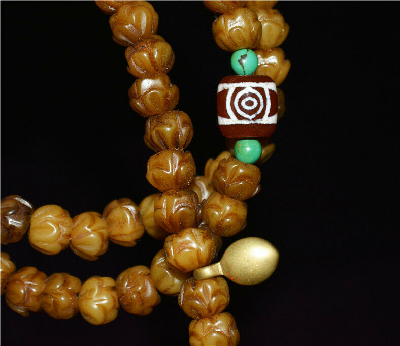 Real Tibetan Old Antique Kapala Bone Prayer Beads Mala Bracelet Rosary Himalayas 108 Buddhism Worry Necklace Amulet Lotus