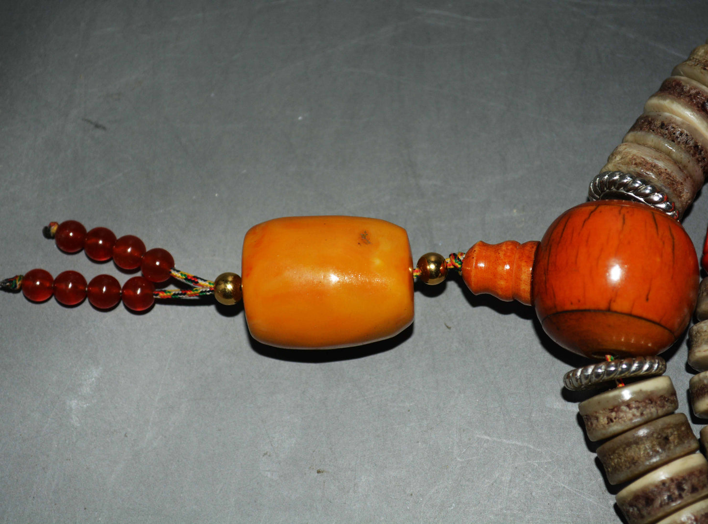 Real Tibetan Old Antique Kapala Bone Prayer Beads Mala Rosary Red Coral Himalayas 108 Butterscotch Egg Yolk Amber