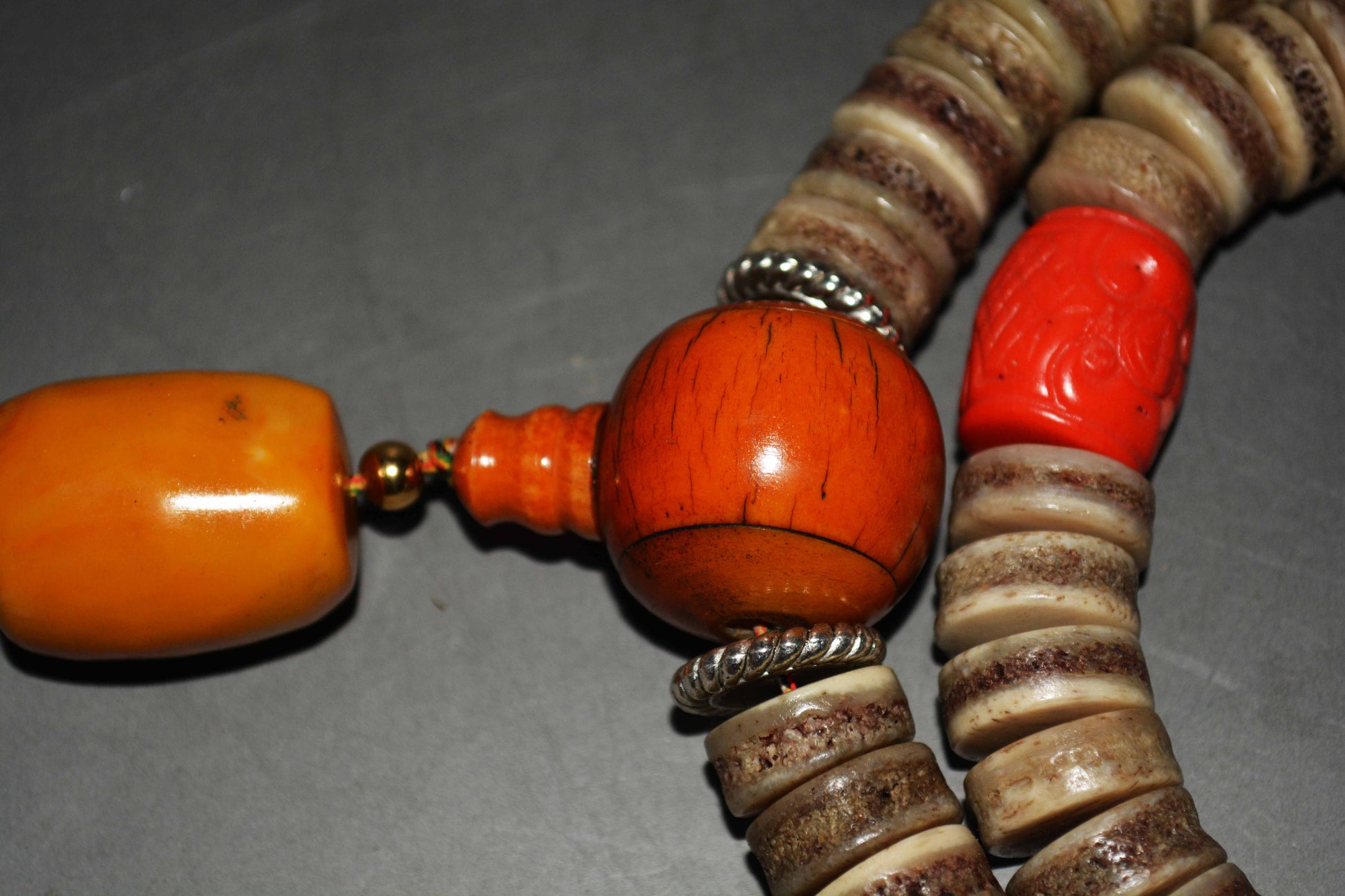 Real Tibetan Old Antique Kapala Bone Prayer Beads Mala Rosary Red Coral Himalayas 108 Butterscotch Egg Yolk Amber