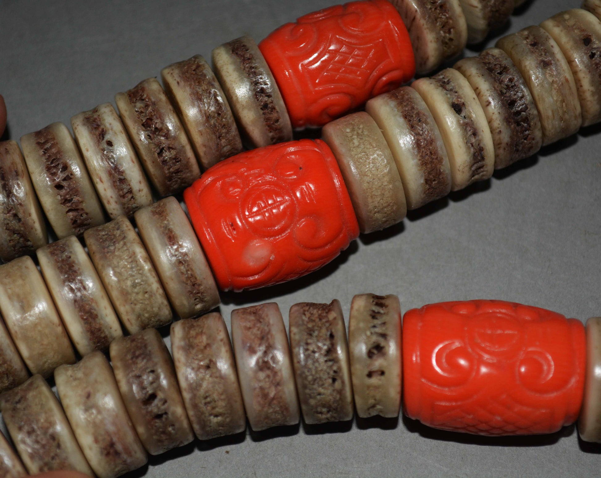 Real Tibetan Old Antique Kapala Bone Prayer Beads Mala Rosary Red Coral Himalayas 108 Butterscotch Egg Yolk Amber