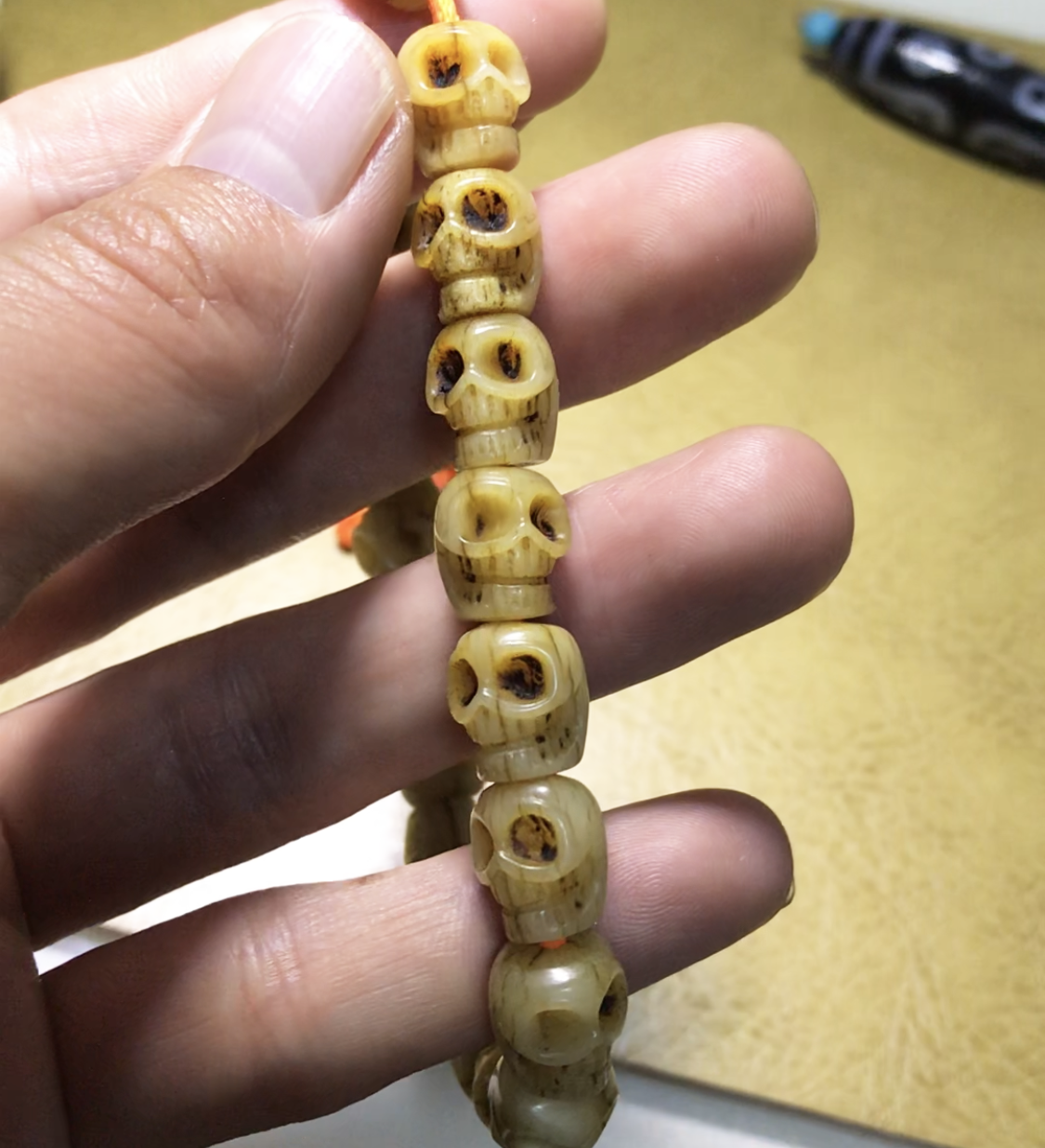 Real Tibetan Old Antique Kapala Bone Skull Bracelet Mala Prayer Beads Amulet Himalaya Genuine Shri Chitipati Buddha Rosary Talisman