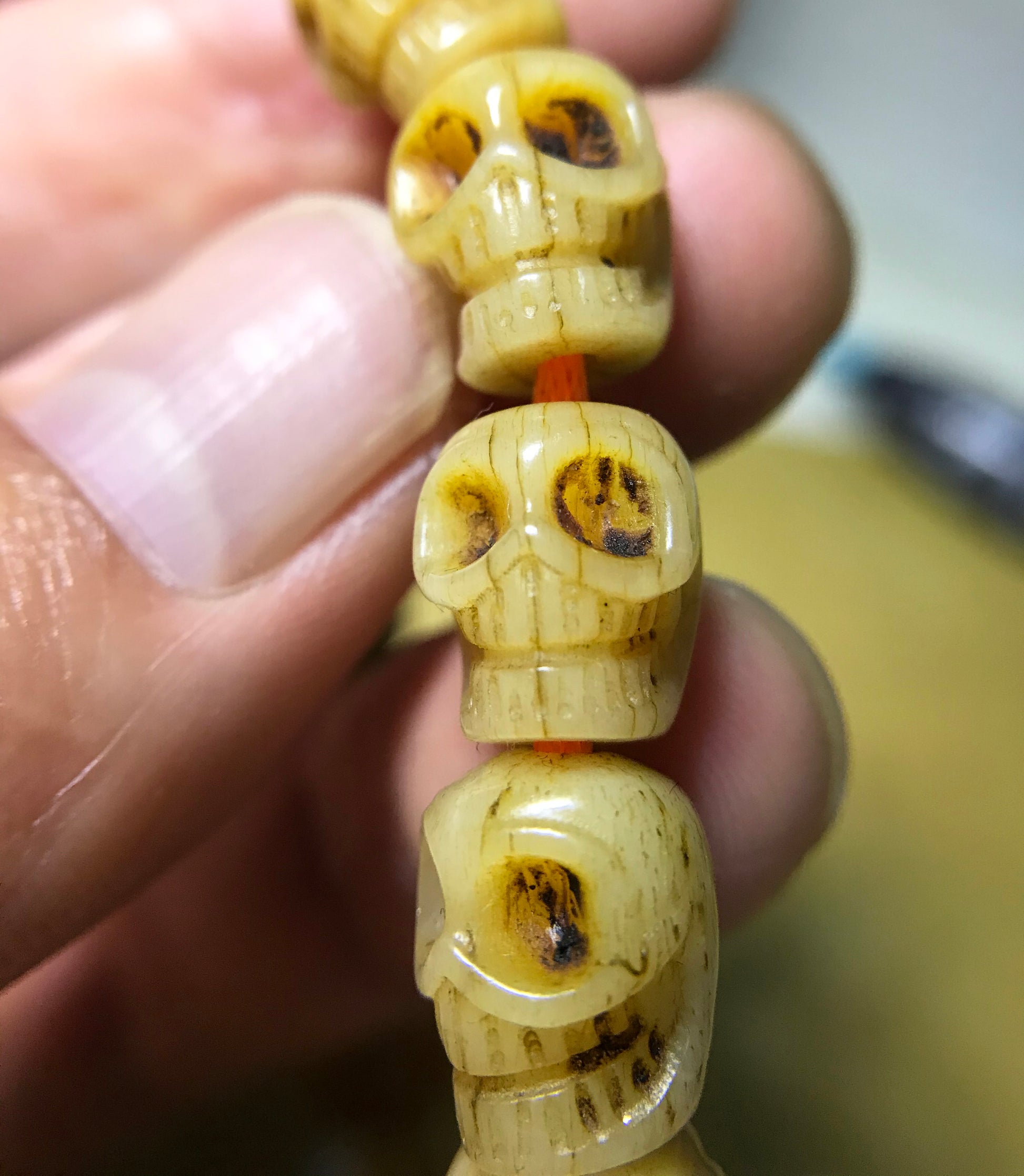 Real Tibetan Old Antique Kapala Bone Skull Bracelet Mala Prayer Beads Amulet Himalaya Genuine Shri Chitipati Buddha Rosary Talisman