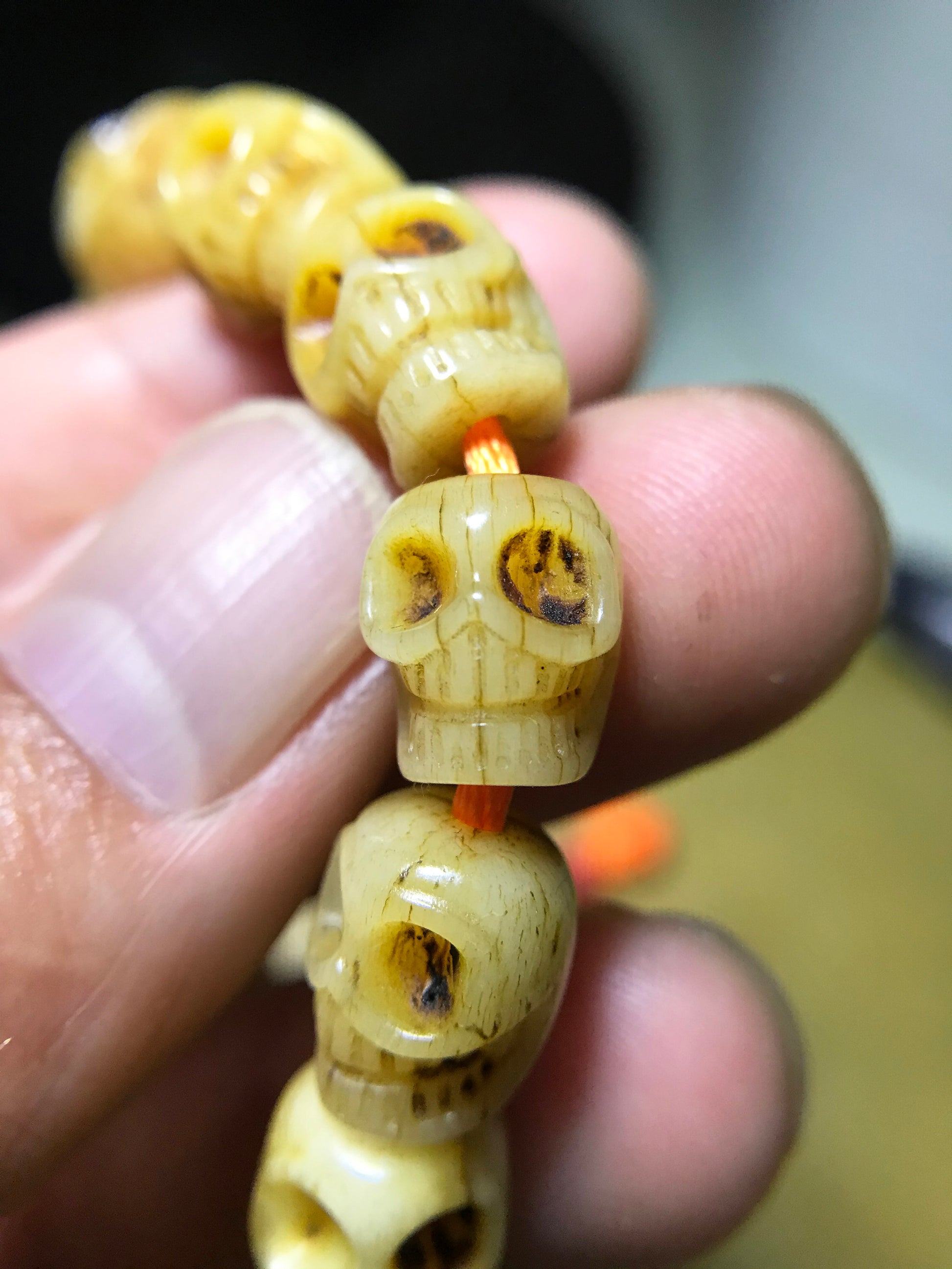 Real Tibetan Old Antique Kapala Bone Skull Bracelet Mala Prayer Beads Amulet Himalaya Genuine Shri Chitipati Buddha Rosary Talisman