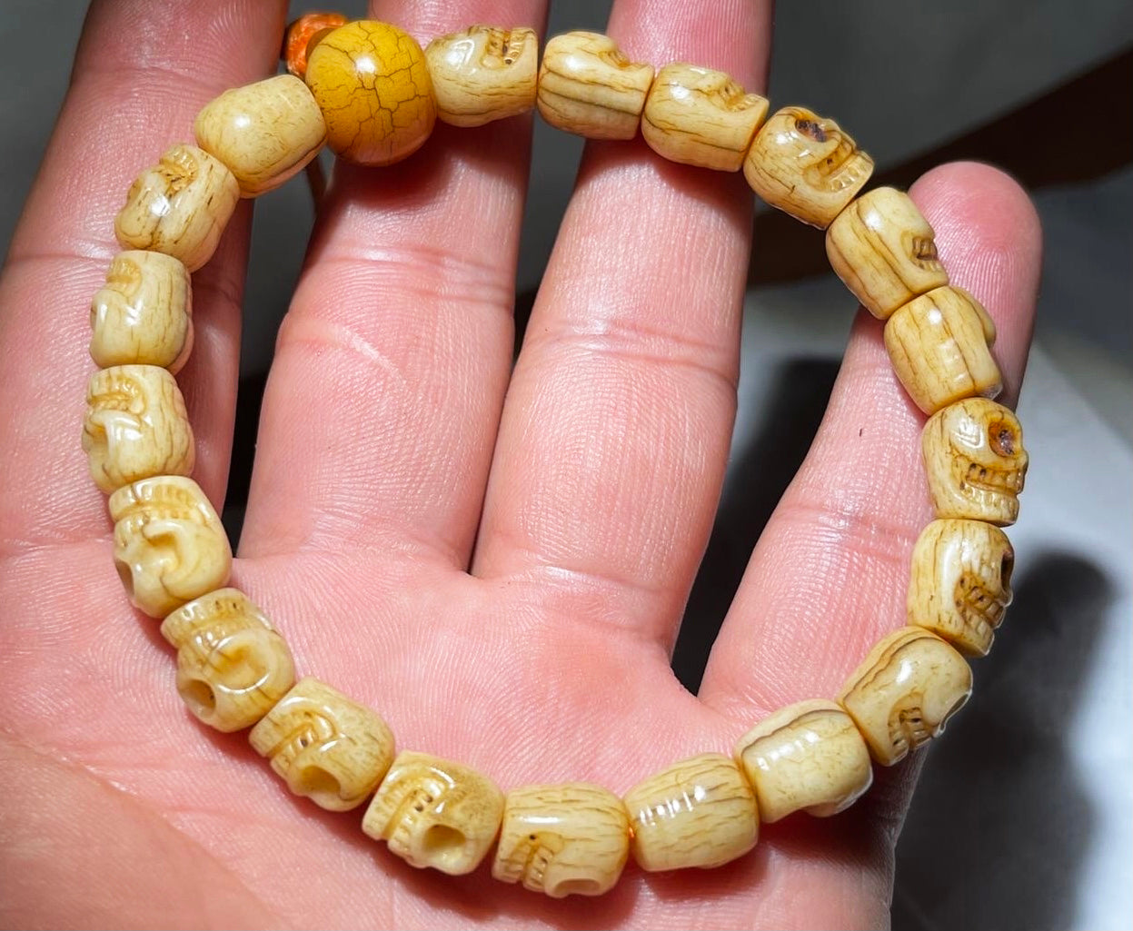 Real Tibetan Old Antique Kapala Bone Skull Bracelet Mala Prayer Beads Amulet Himalaya Genuine Shri Chitipati Buddha Rosary Talisman