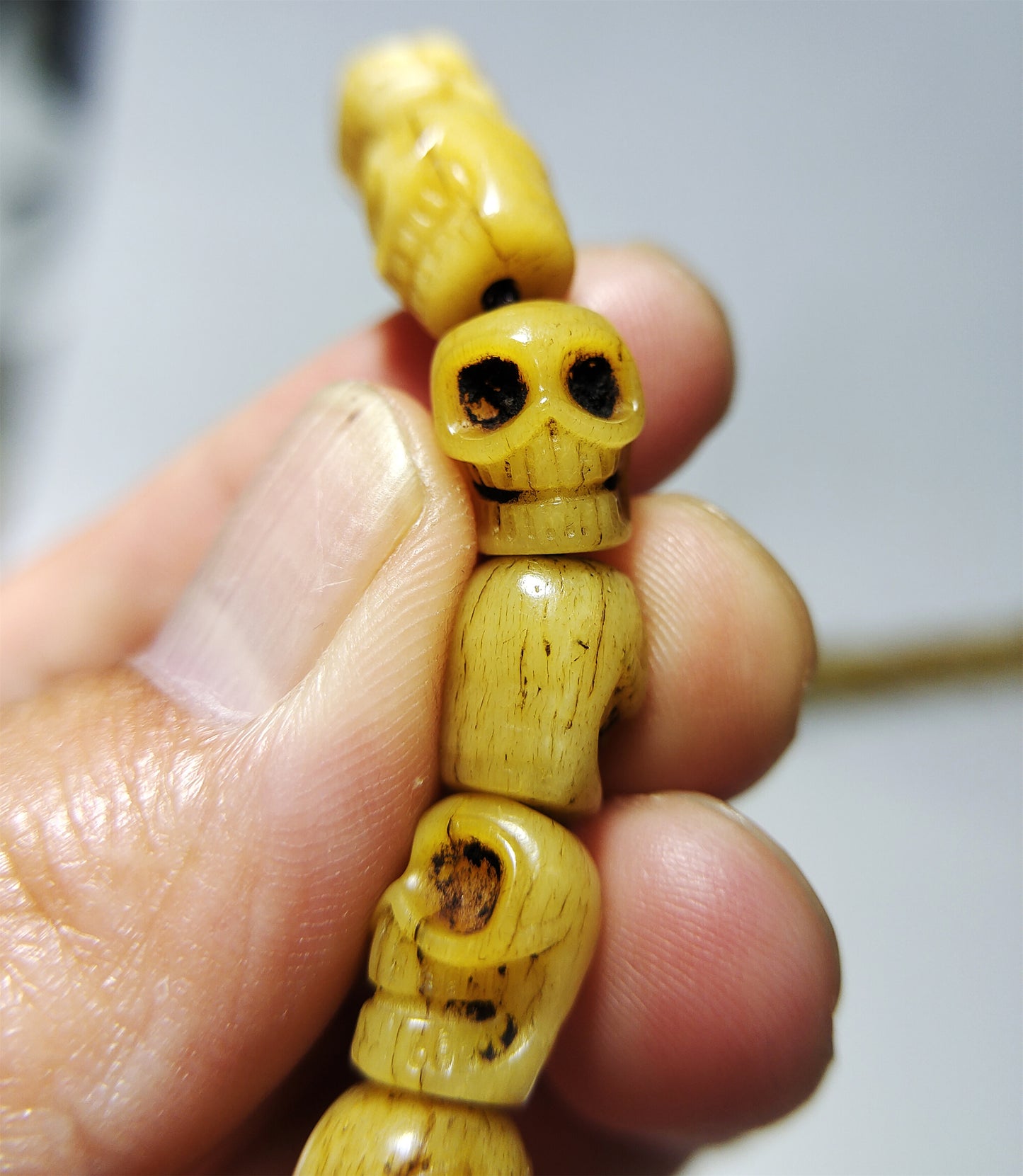 Tibetan Old Antique Real Kapala Bone Skull Mala Prayer Beads Bracelet Himalayan Rosary Genuine Buddhism Worry Necklace Amulet