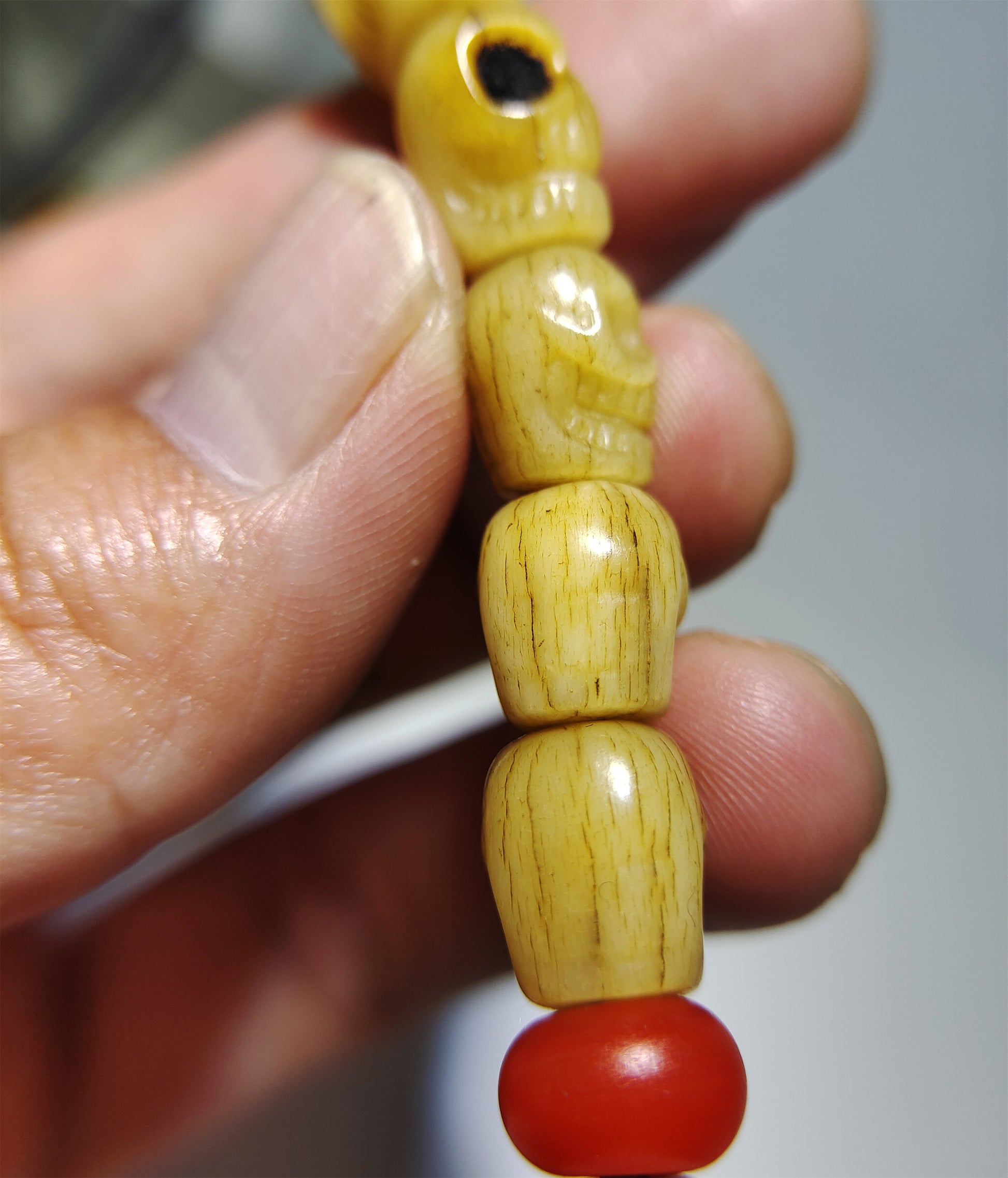 Tibetan Old Antique Real Kapala Bone Skull Mala Prayer Beads Bracelet Himalayan Rosary Genuine Buddhism Worry Necklace Amulet