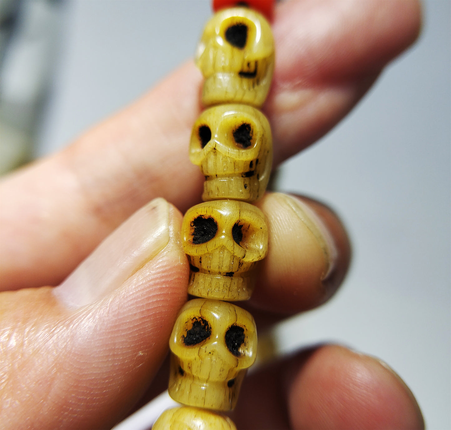 Tibetan Old Antique Real Kapala Bone Skull Mala Prayer Beads Bracelet Himalayan Rosary Genuine Buddhism Worry Necklace Amulet