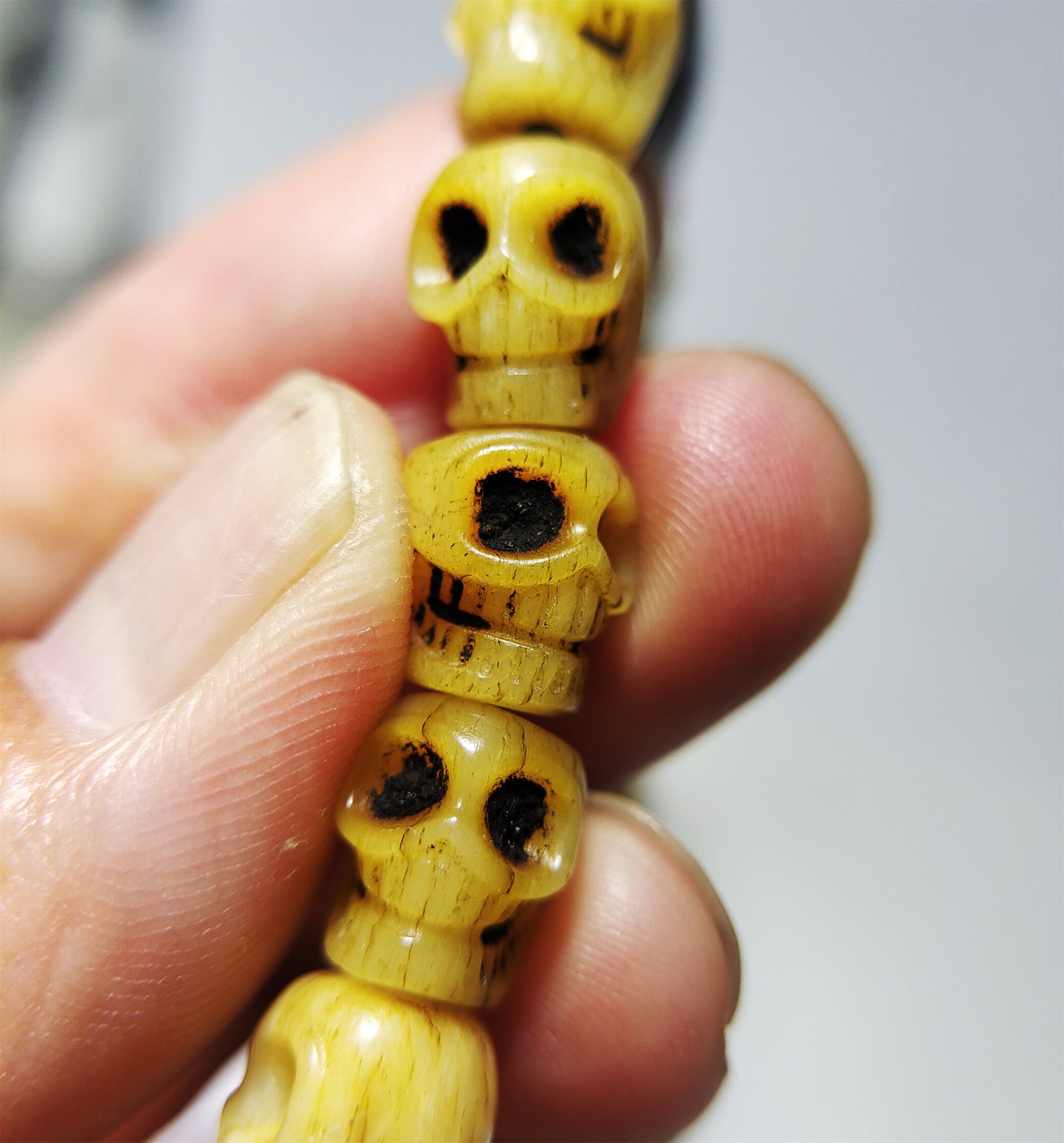 Tibetan Old Antique Real Kapala Bone Skull Mala Prayer Beads Bracelet Himalayan Rosary Genuine Buddhism Worry Necklace Amulet