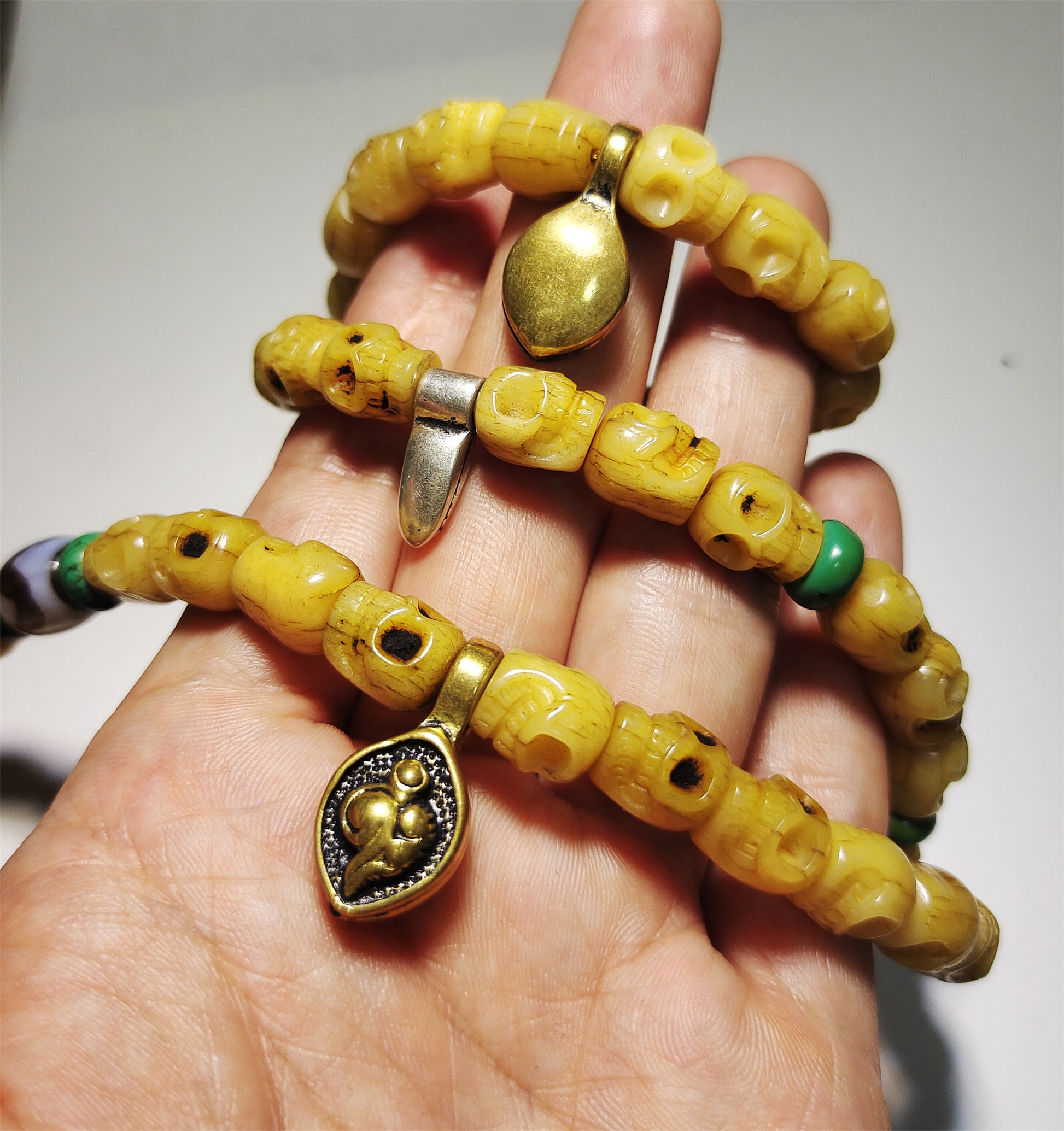 Real Tibetan Old Antique Kapala Bone Skull Mala Prayer Beads Bracelet Rosary Himalaya Genuine 108 Buddhism Worry Necklace Amulet