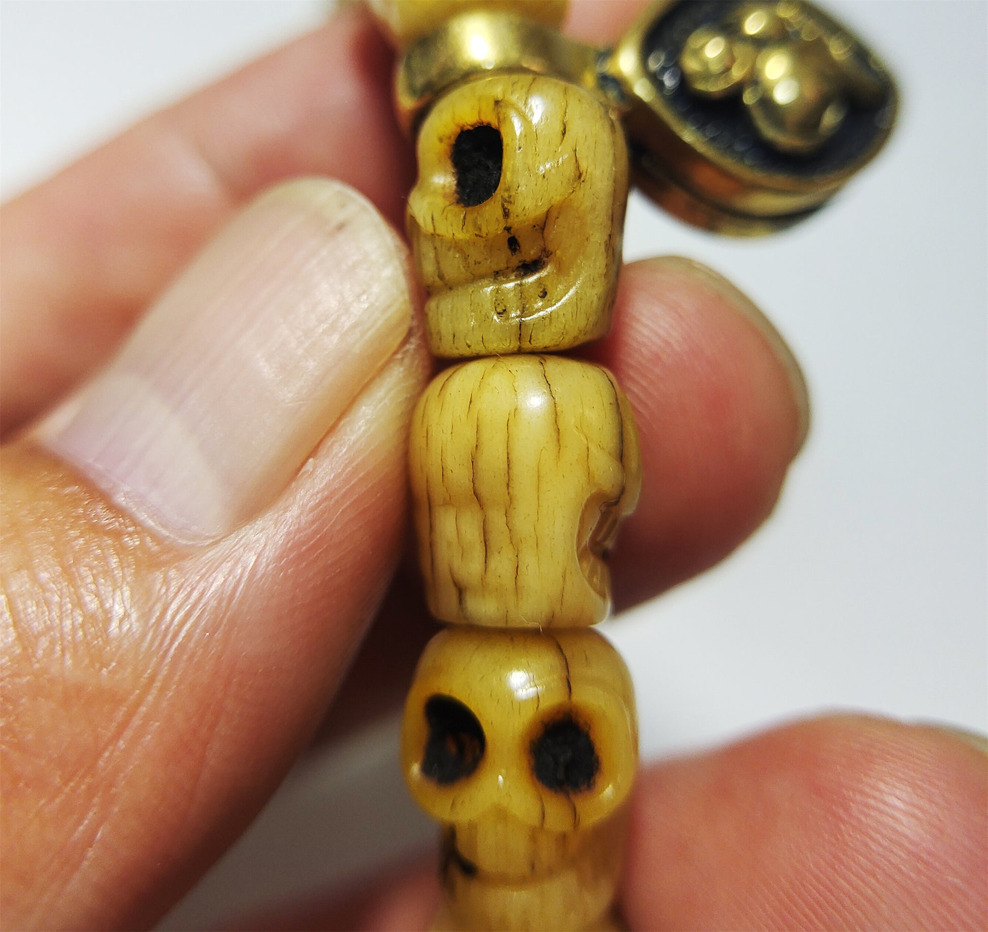 Real Tibetan Old Antique Kapala Bone Skull Mala Prayer Beads Bracelet Rosary Himalaya Genuine 108 Buddhism Worry Necklace Amulet