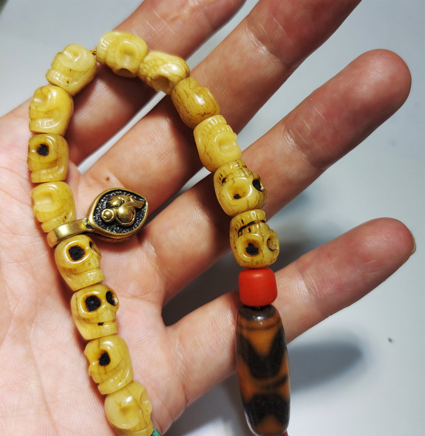 Real Tibetan Old Antique Kapala Bone Skull Mala Prayer Beads Bracelet Rosary Himalaya Genuine 108 Buddhism Worry Necklace Amulet