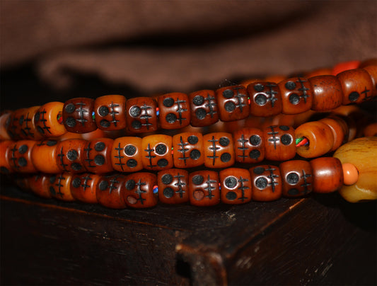 Real Tibetan Old Antique Kapala Bone Skull Prayer Beads Bracelet Mala Rosary Himalayan Genuine 108 Buddhism Worry Necklace Amulet