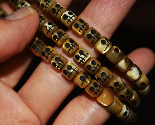 Real Tibetan Old Antique Kapala Bracelet Skull Mala Prayer Beads Amulet Himalayan Rosary Necklace 108 chitipati shmashana adhipati