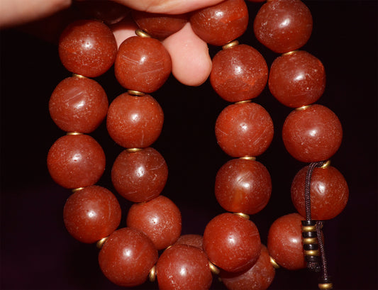 Real Tibetan Old Antique Nanhong Pema Raka Agate Mala Prayer Beads Rosary Carnelian Himalaya Genuine Worry Amulet 20mm