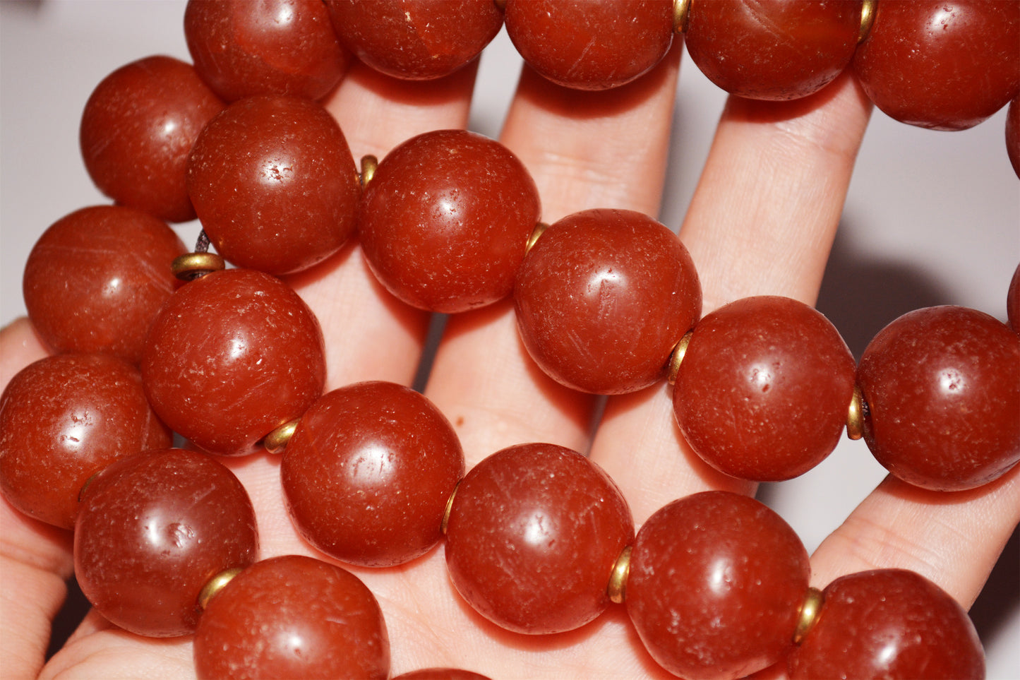 Real Tibetan Old Antique Nanhong Pema Raka Agate Mala Prayer Beads Rosary Carnelian Himalaya Genuine Worry Amulet 20mm