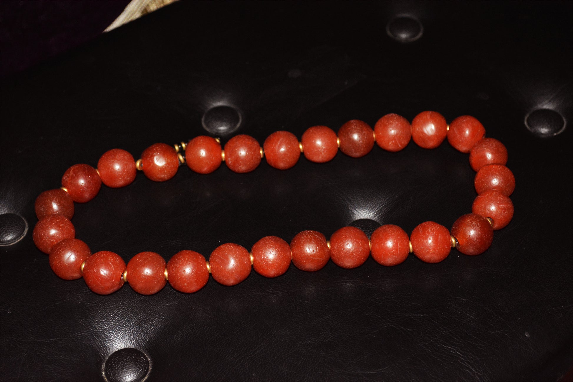 Real Tibetan Old Antique Nanhong Pema Raka Agate Mala Prayer Beads Rosary Carnelian Himalaya Genuine Worry Amulet 20mm