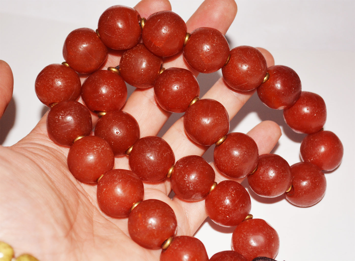 Real Tibetan Old Antique Nanhong Pema Raka Agate Mala Prayer Beads Rosary Carnelian Himalaya Genuine Worry Amulet 20mm