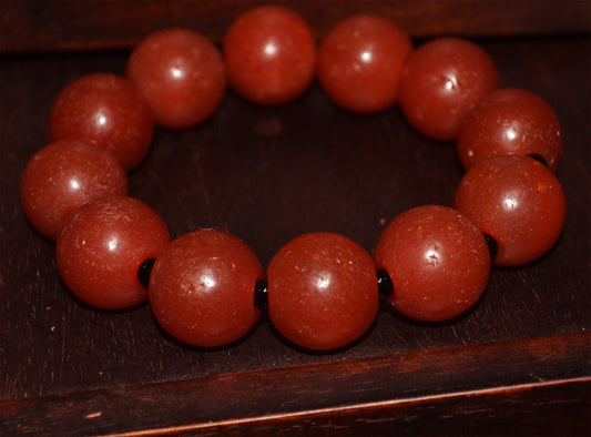 Real Tibetan Old Antique Pema Raka Agate Bracelet Mala Prayer Beads Nanhong Carnelian Rosary Himalaya Genuine Worry Amulet 20mm