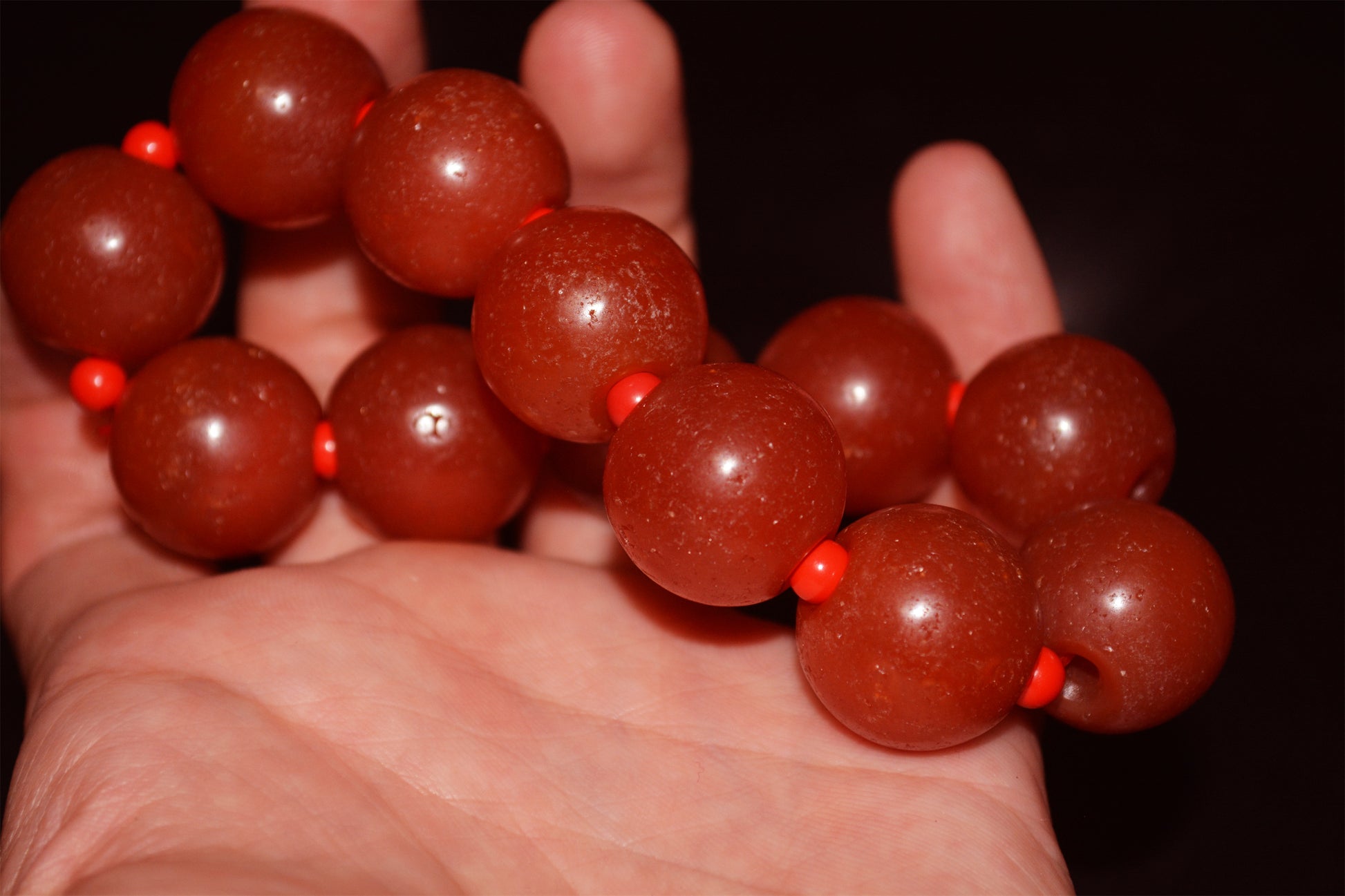 Real Tibetan Old Antique Pema Raka Bracelet Mala Prayer Beads Nanhong Agate Carnelian Rosary Himalaya Genuine Worry Amulet 20mm