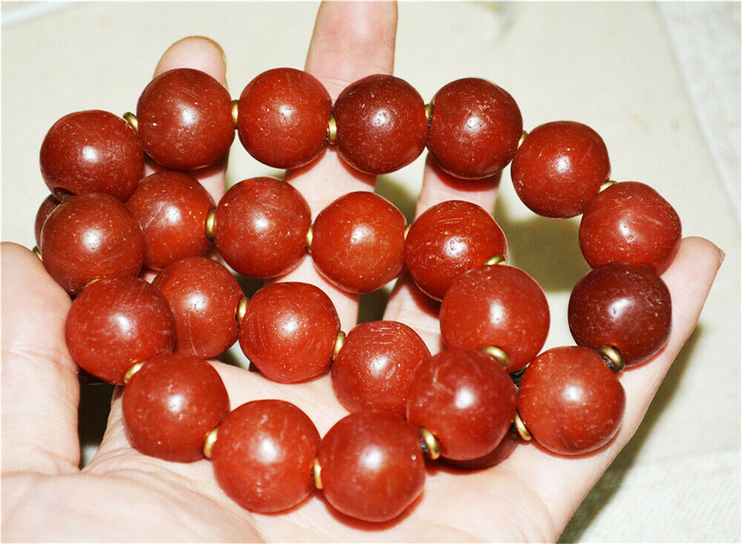 Real Tibetan Old Antique Pema Raka Agate Mala Prayer Beads Nanhong Carnelian Rosary Himalaya Genuine Worry Amulet 20mm